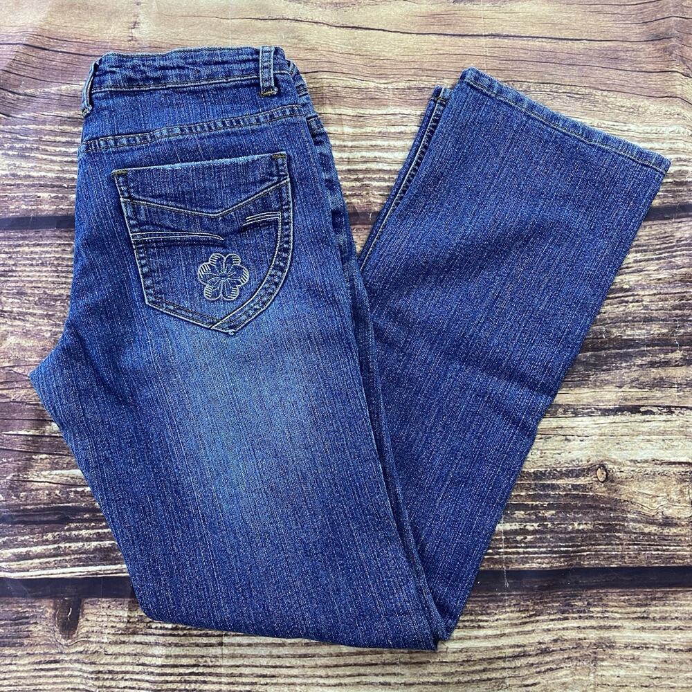 Gocass Womens Jeans Blue Size 11 Denim Straight Leg Stretch Embroidered